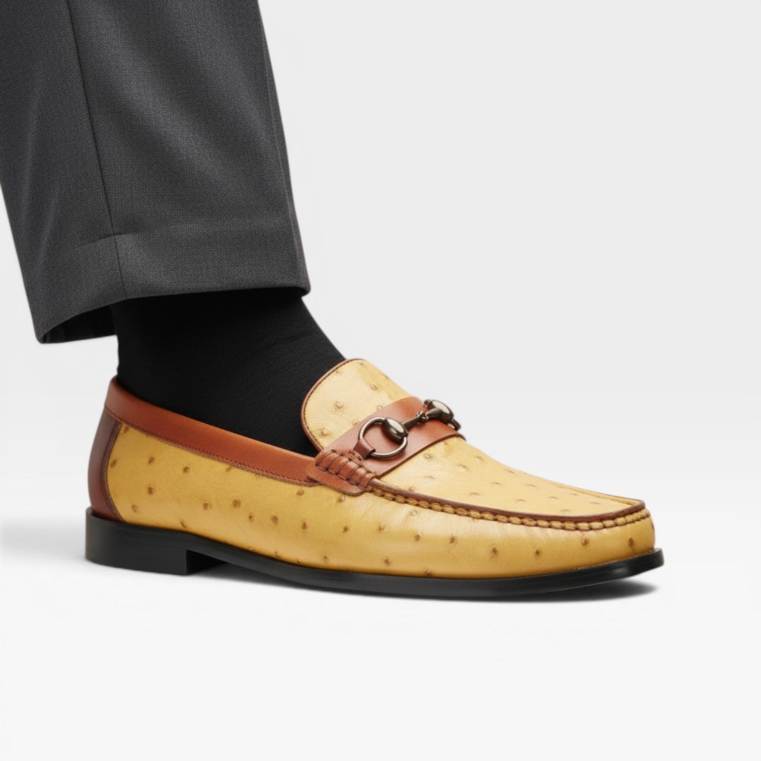 Men's Textured Genuine Leather Smart Slip On Horsebit Loafers
