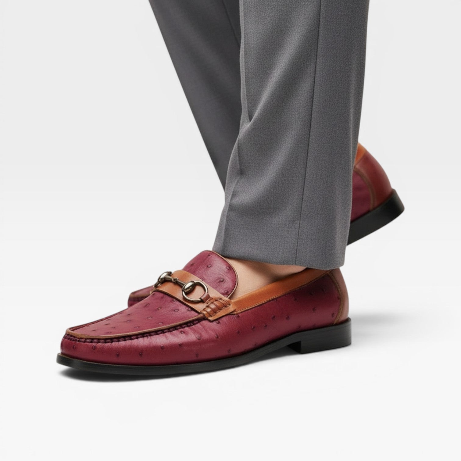 Men's Textured Genuine Leather Smart Slip On Horsebit Loafers