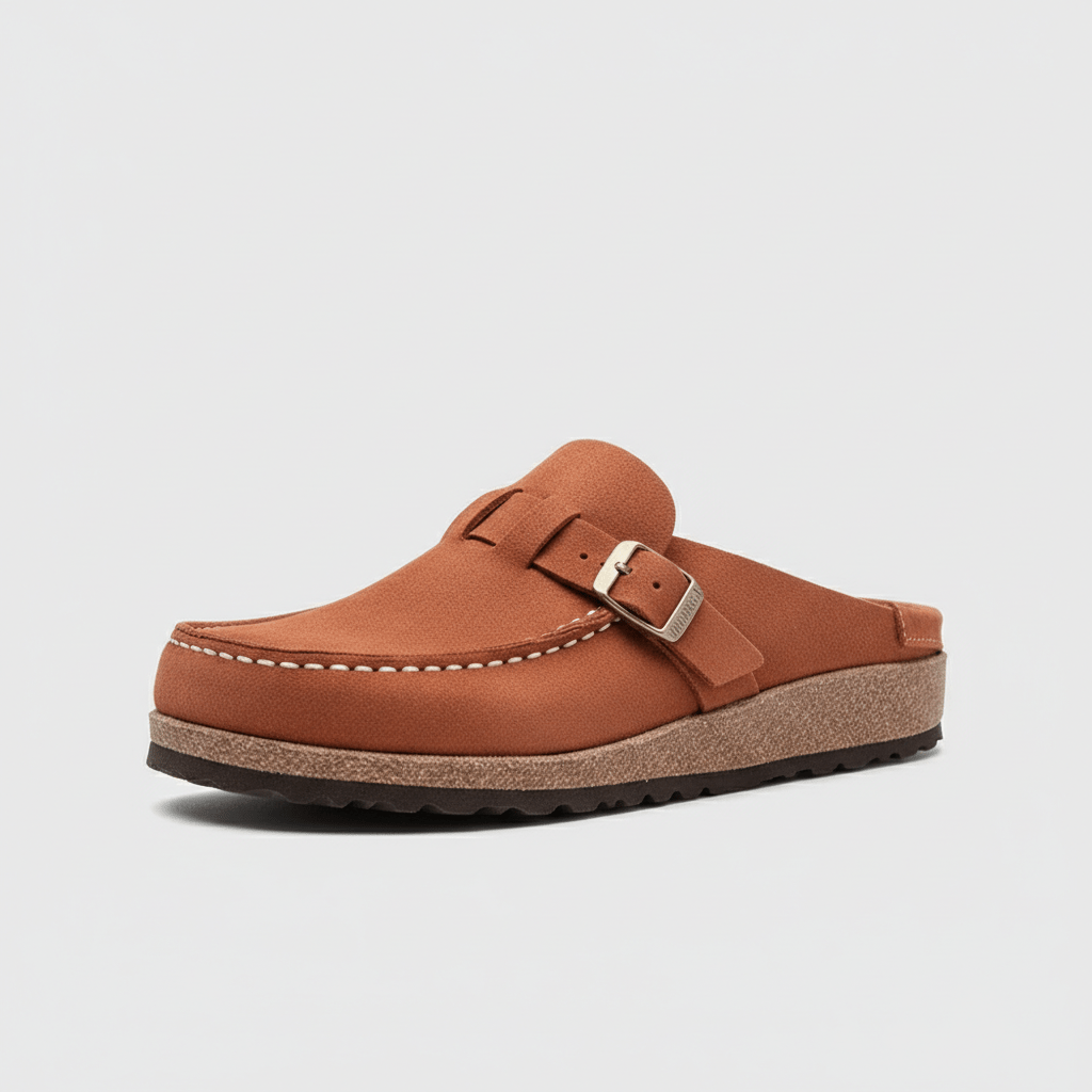 Olga Slide Sandals with Buckle Strap and Closed Toe