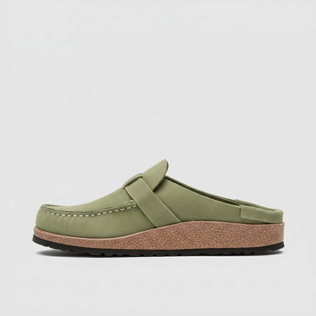 Olga Slide Sandals with Buckle Strap and Closed Toe