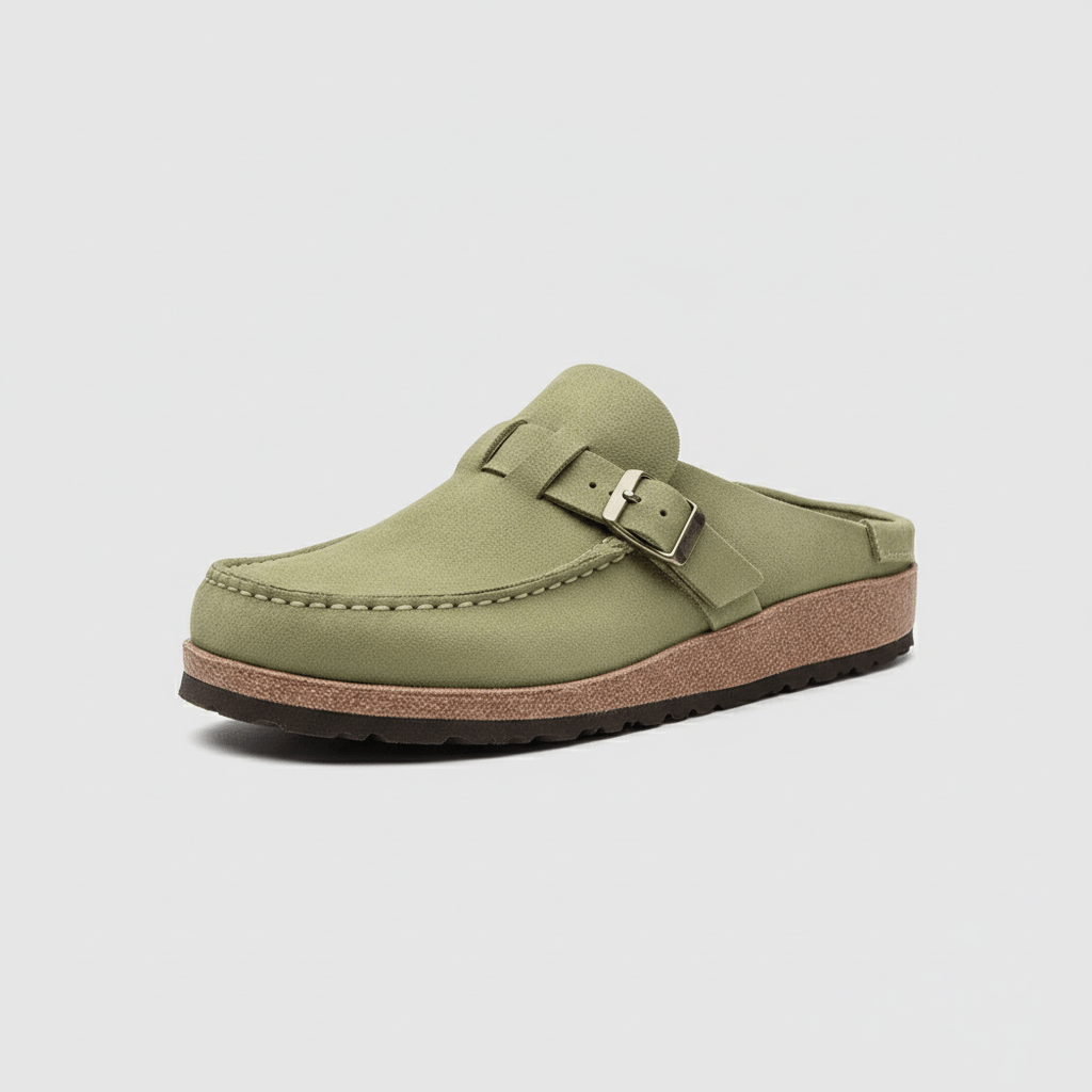 Olga Slide Sandals with Buckle Strap and Closed Toe