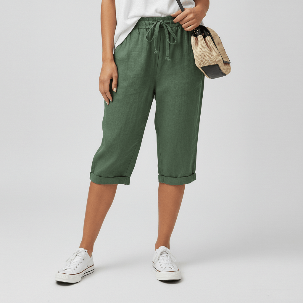 Olympia Drawstring Waist Shorts Rolled Hem Relaxed Fit