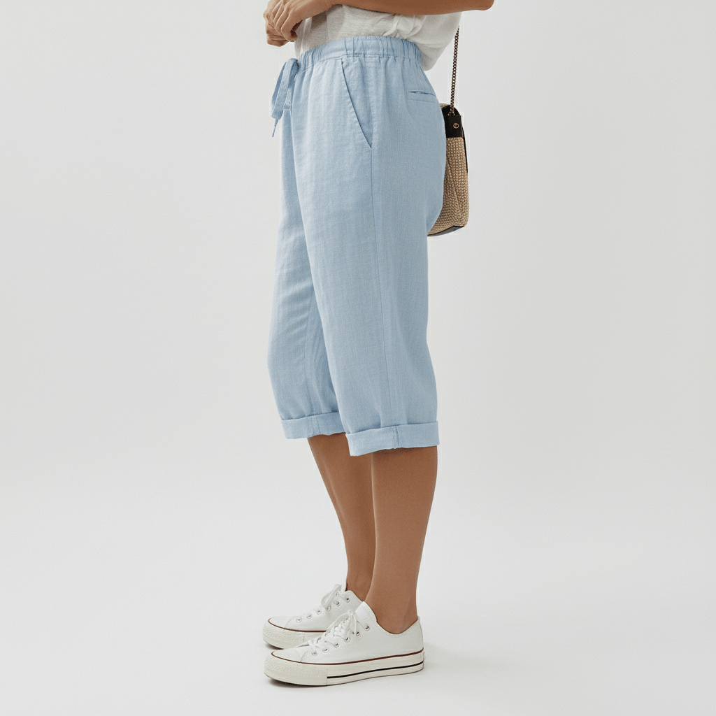 Olympia Drawstring Waist Shorts Rolled Hem Relaxed Fit