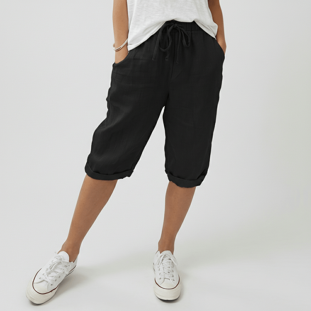 Olympia Drawstring Waist Shorts Rolled Hem Relaxed Fit