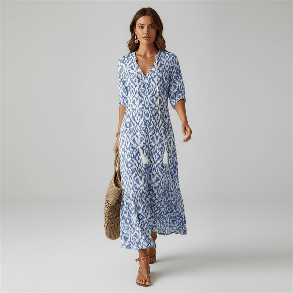 Prudence V-Neck Floral Maxi Dress for Women with Short Sleeves