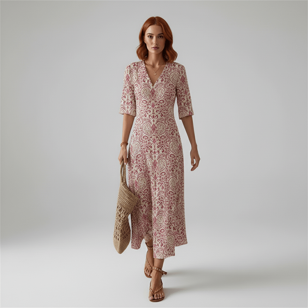 Prudence V-Neck Floral Maxi Dress for Women with Short Sleeves