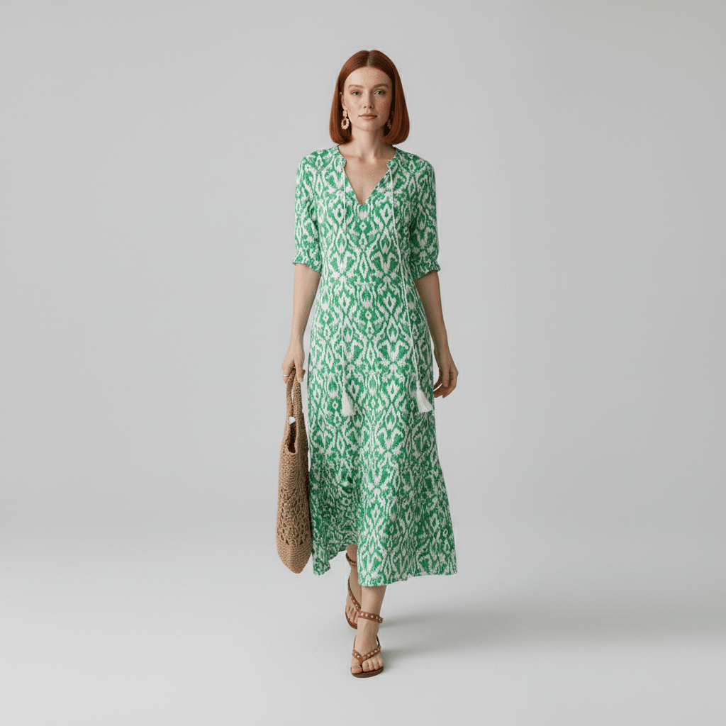 Prudence V-Neck Floral Maxi Dress for Women with Short Sleeves