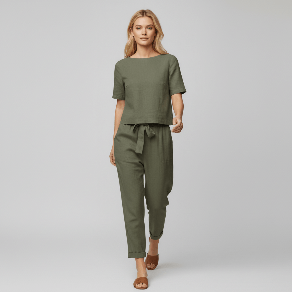 Roxana Two Piece Set Short Sleeve Top and Drawstring Pants