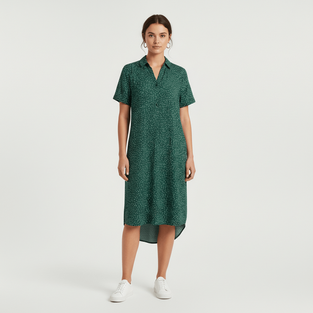 Sandra Short Sleeve Shirt Collar Midi Dress with Printed Pattern