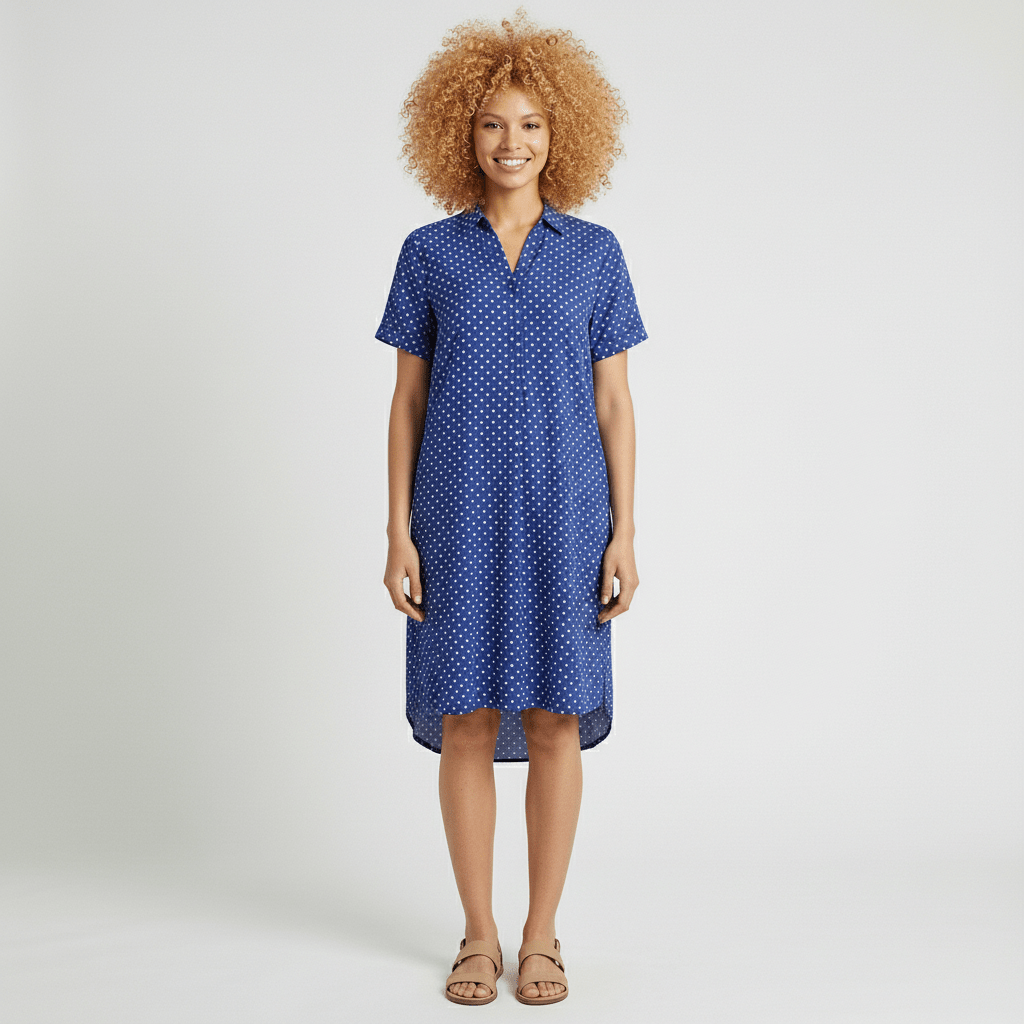 Sandra Short Sleeve Shirt Collar Midi Dress with Printed Pattern