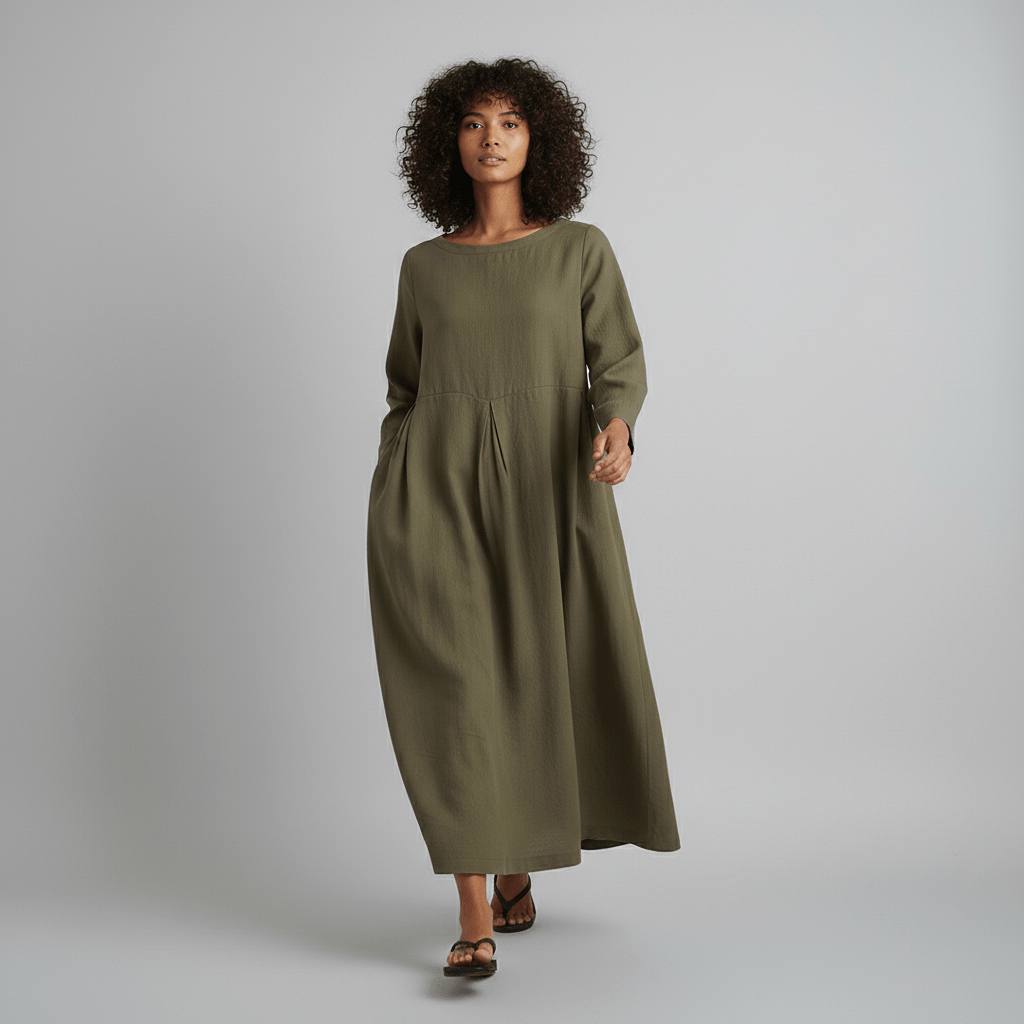Shirley Round Neck Oversized Maxi Dress for Women with Side Pockets