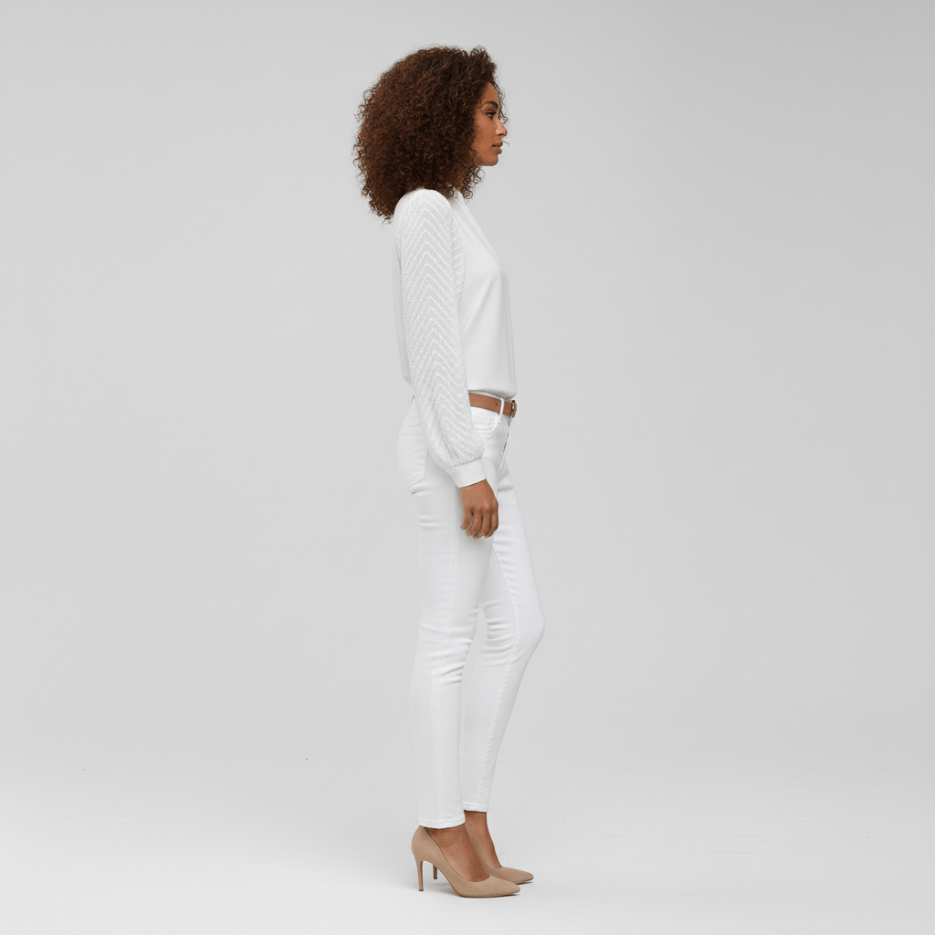 Susan Textured Sleeve V-Neck Blouse