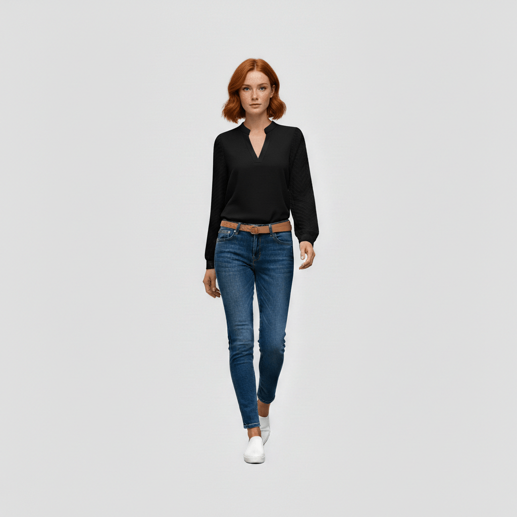 Susan Textured Sleeve V-Neck Blouse