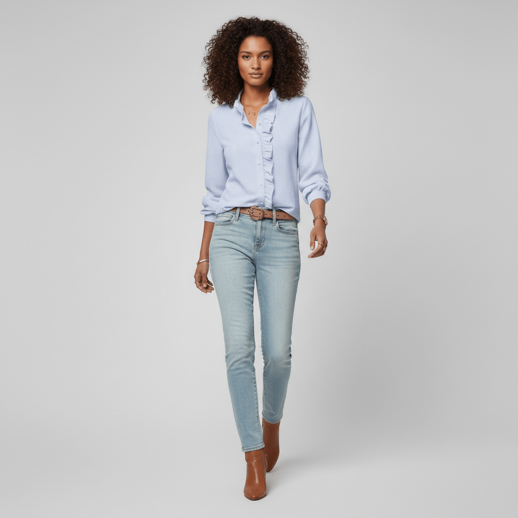 Tanya Ruffle Front Button Blouse with Long Sleeves