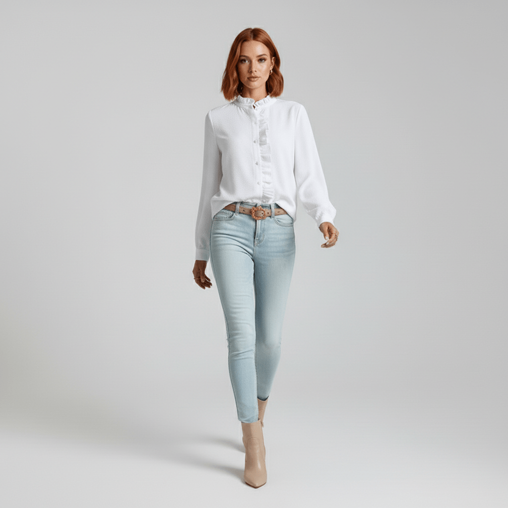 Tanya Ruffle Front Button Blouse with Long Sleeves