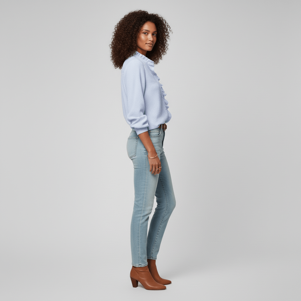Tanya Ruffle Front Button Blouse with Long Sleeves