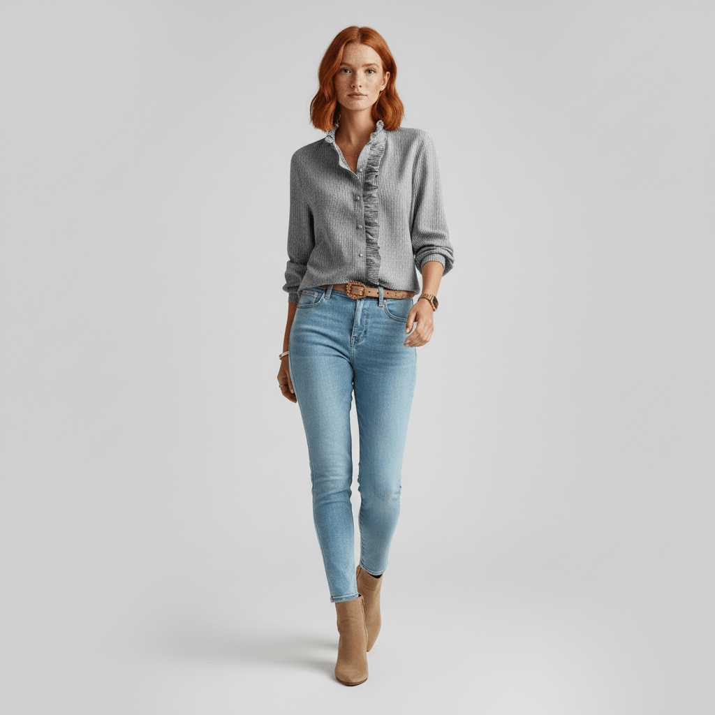 Tanya Ruffle Front Button Blouse with Long Sleeves