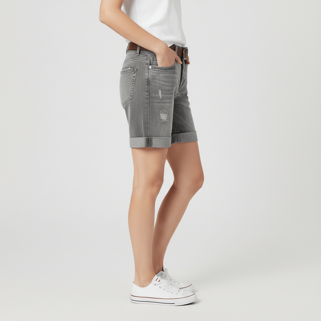 Valerie High Waist Ripped Denim Shorts for Women Button Fly Rolled Hem