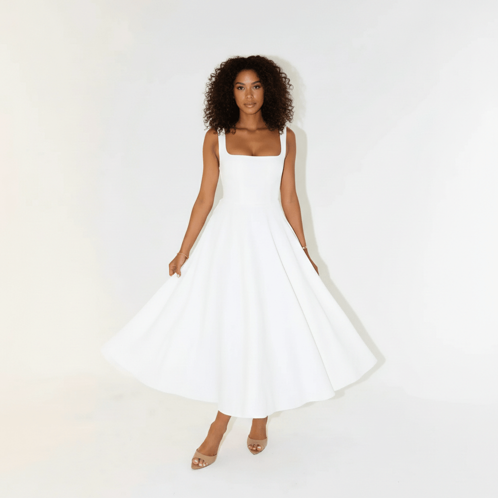 Vivica Elegant Square Neck Midi Dress