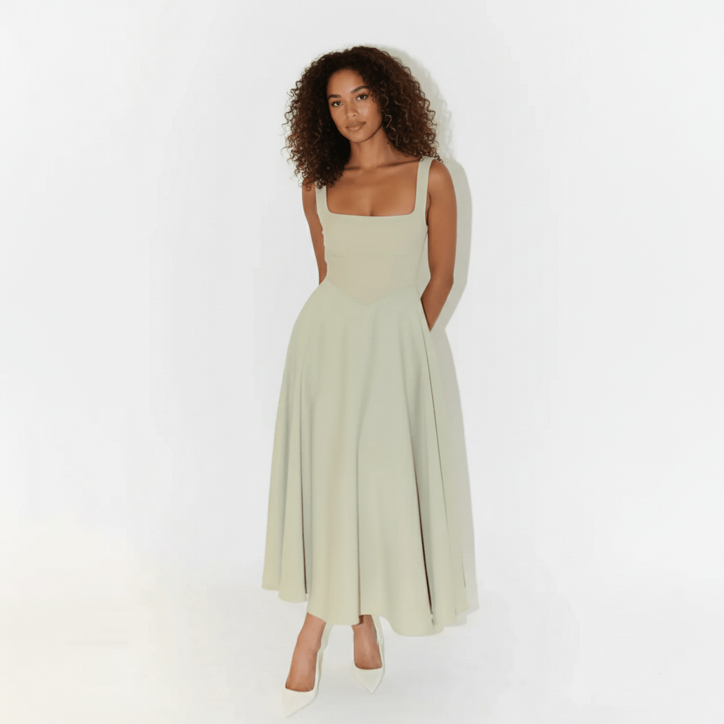 Vivica Elegant Square Neck Midi Dress