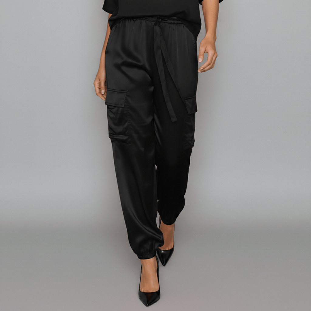 Wendy Two Piece Set Satin Top and Relaxed Cargo Pants