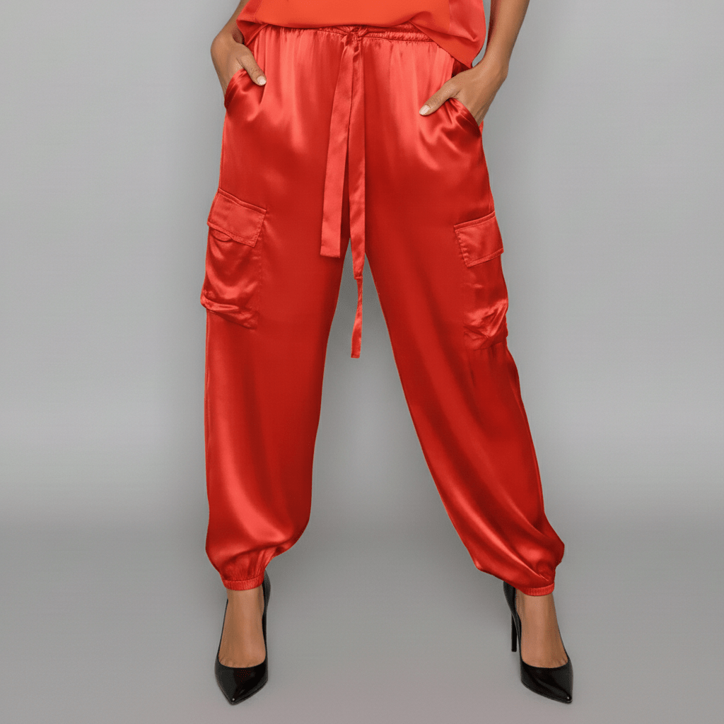 Wendy Two Piece Set Satin Top and Relaxed Cargo Pants
