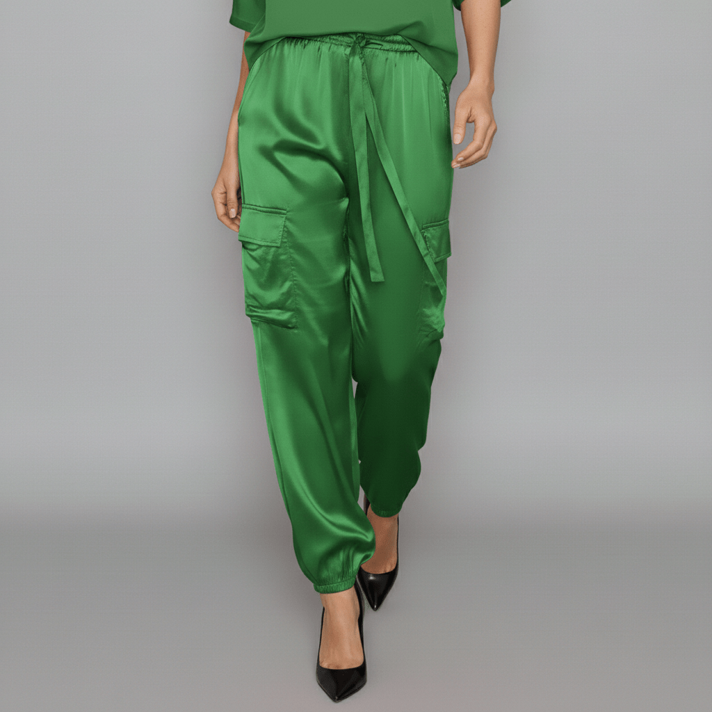 Wendy Two Piece Set Satin Top and Relaxed Cargo Pants