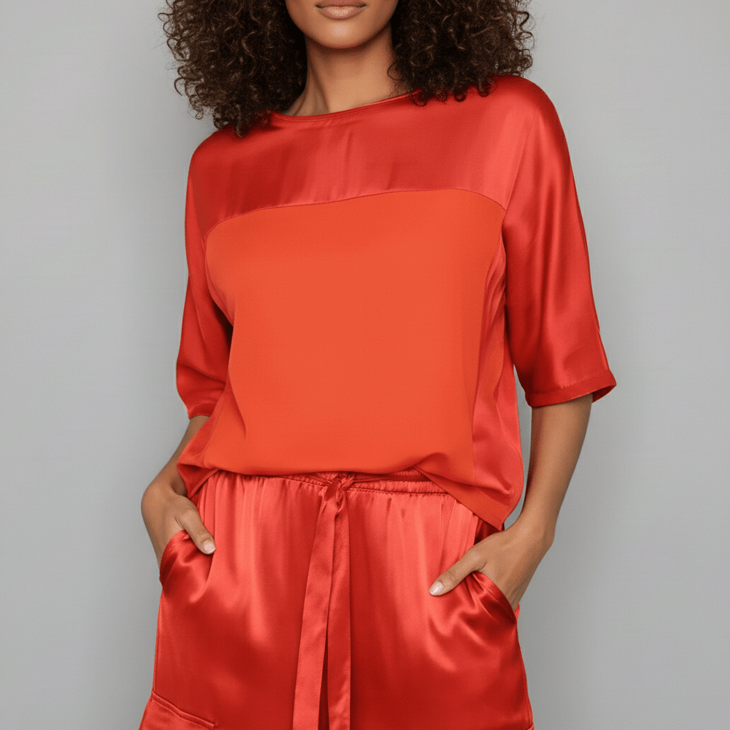 Wendy Two Piece Set Satin Top and Relaxed Cargo Pants