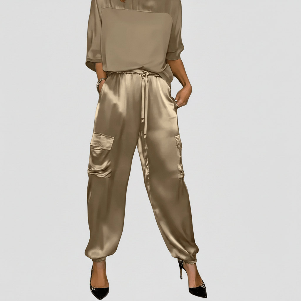 Wendy Two Piece Set Satin Top and Relaxed Cargo Pants