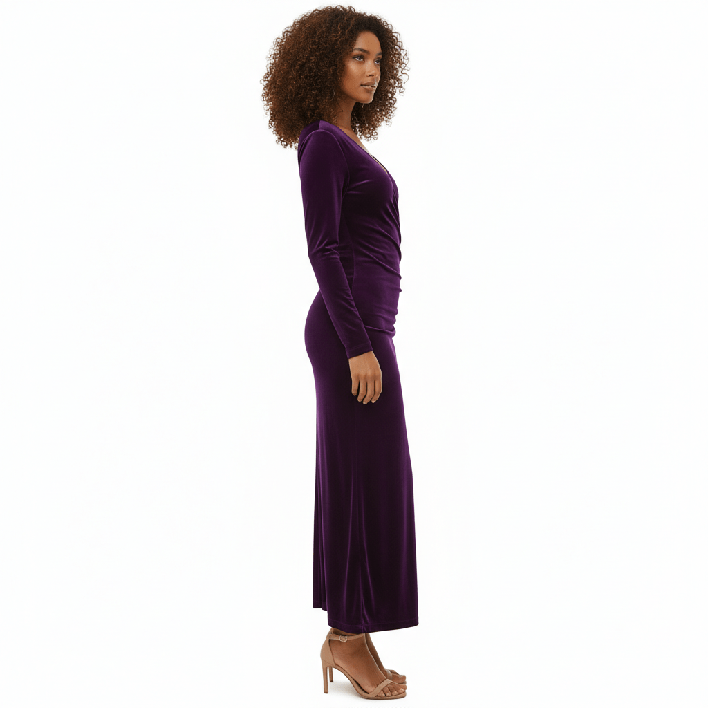 Aviana Velvet Wrap Midi Dress with V-Neck