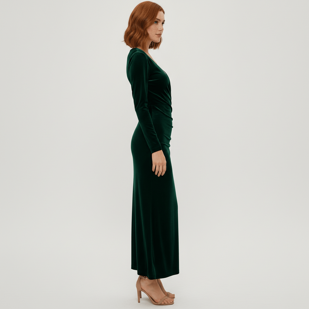 Aviana Velvet Wrap Midi Dress with V-Neck