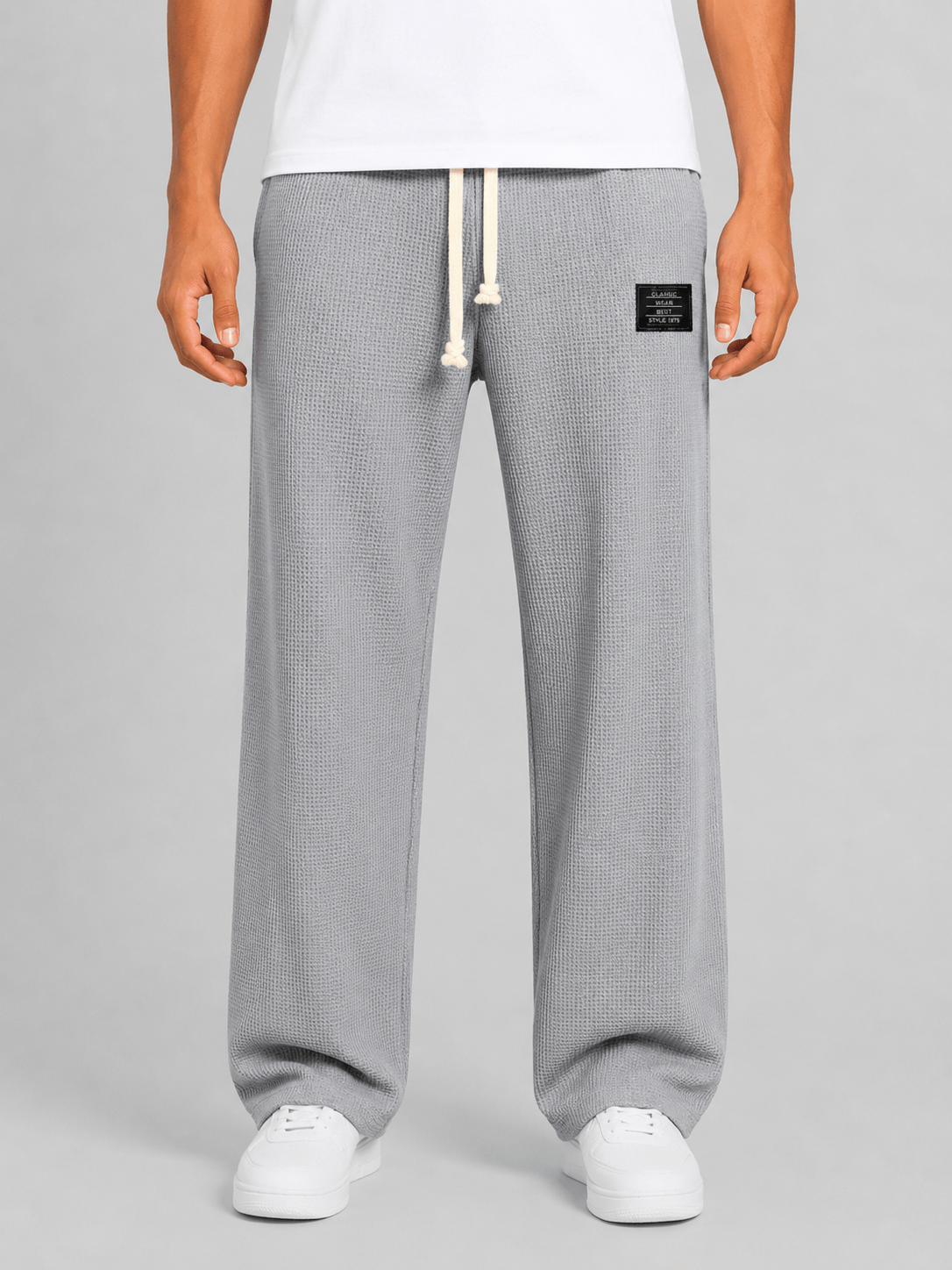 Men's Relaxed Straight Leg Waffle Knit Drawstring Lounge Trousers