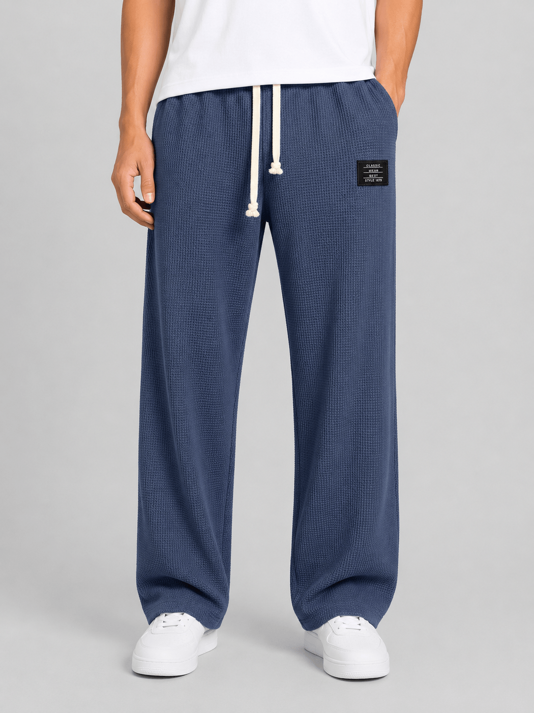 Men's Relaxed Straight Leg Waffle Knit Drawstring Lounge Trousers