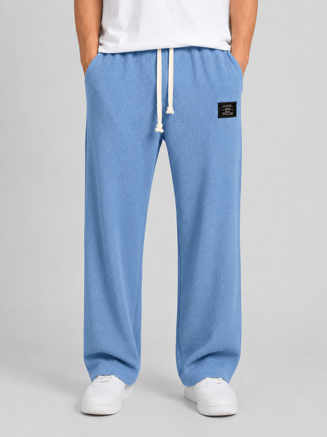 Men's Relaxed Straight Leg Waffle Knit Drawstring Lounge Trousers