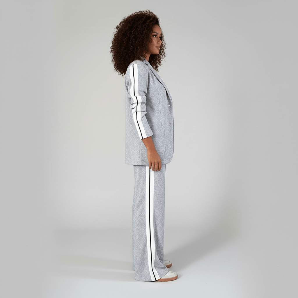 Caitlin Two Piece Set Blazer and Wide Leg Stripe Pants