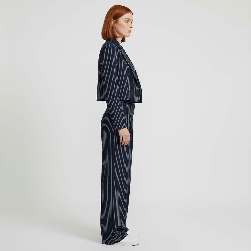 Callie Two Piece Set Cropped Blazer and Wide Leg Pinstripe Pants