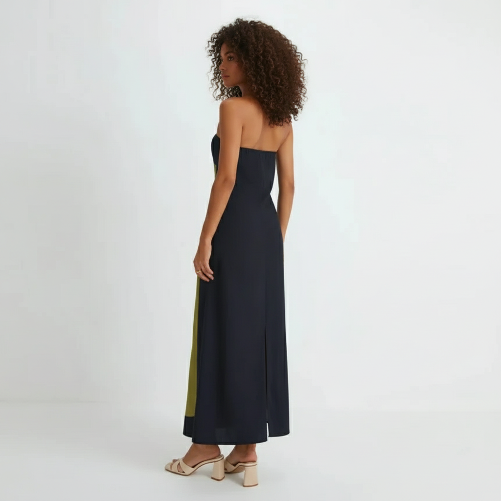 Camille Strapless Maxi Summer Dress with Floral Abstract Print