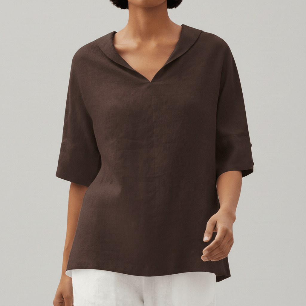Caroline Casual V-Neck Blouse with Short Sleeves