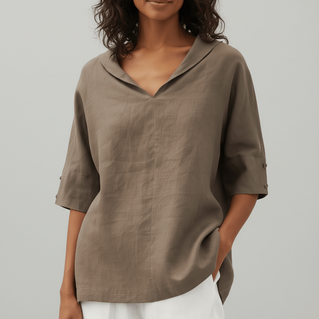 Caroline Casual V-Neck Blouse with Short Sleeves