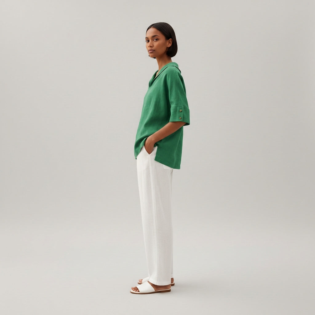 Caroline Casual V-Neck Blouse with Short Sleeves