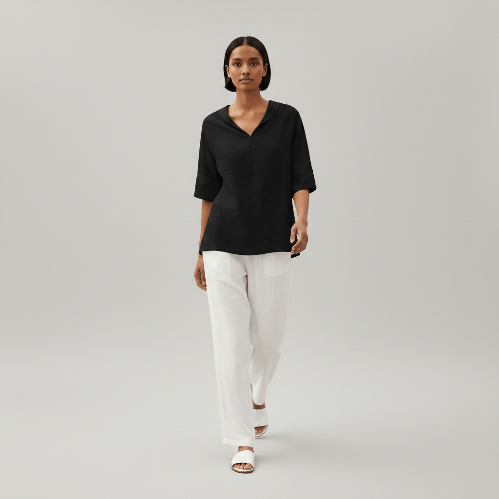 Caroline Casual V-Neck Blouse with Short Sleeves