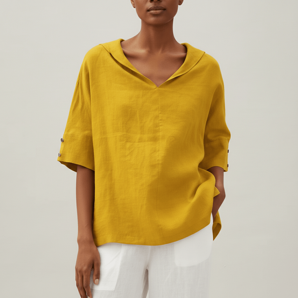 Caroline Casual V-Neck Blouse with Short Sleeves