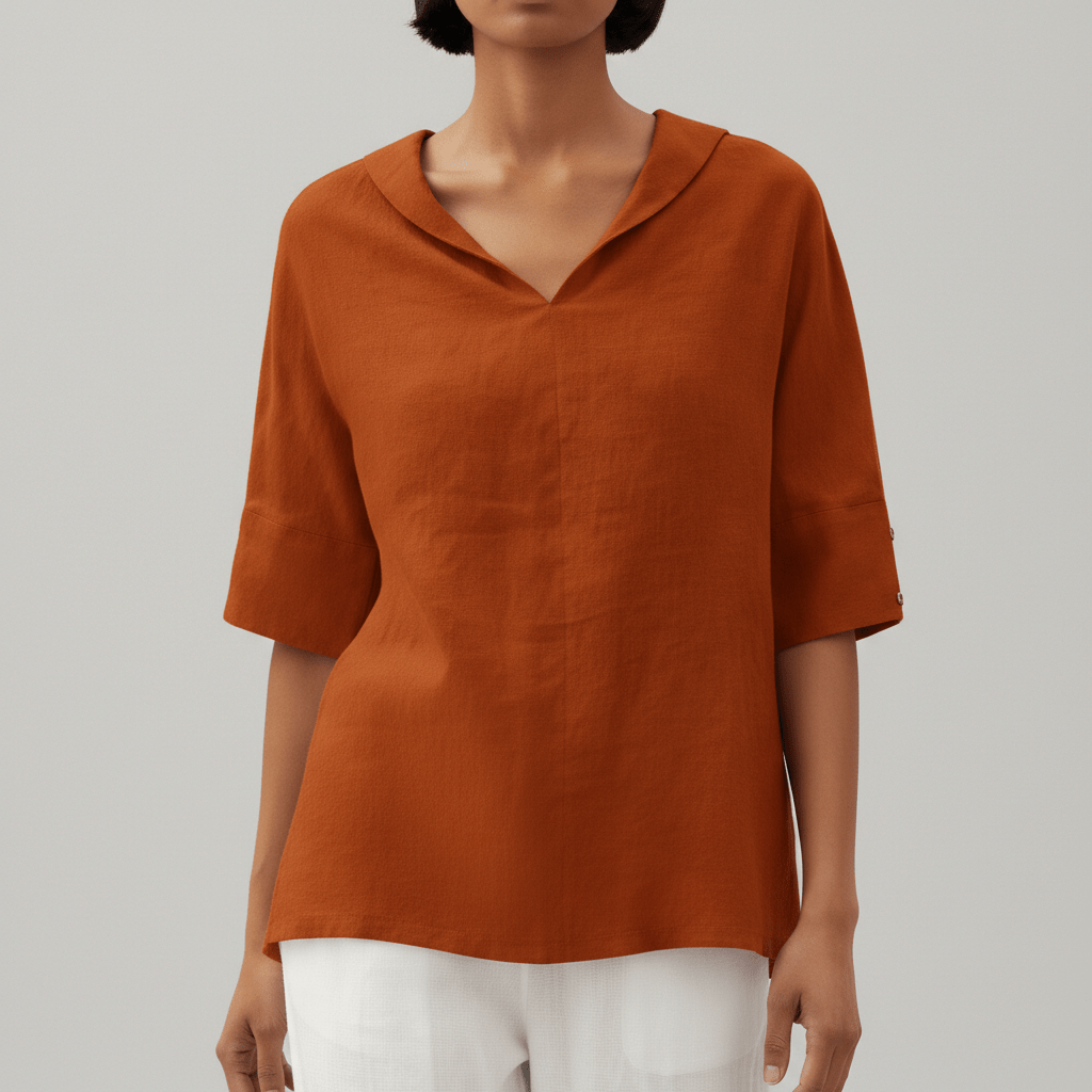 Caroline Casual V-Neck Blouse with Short Sleeves