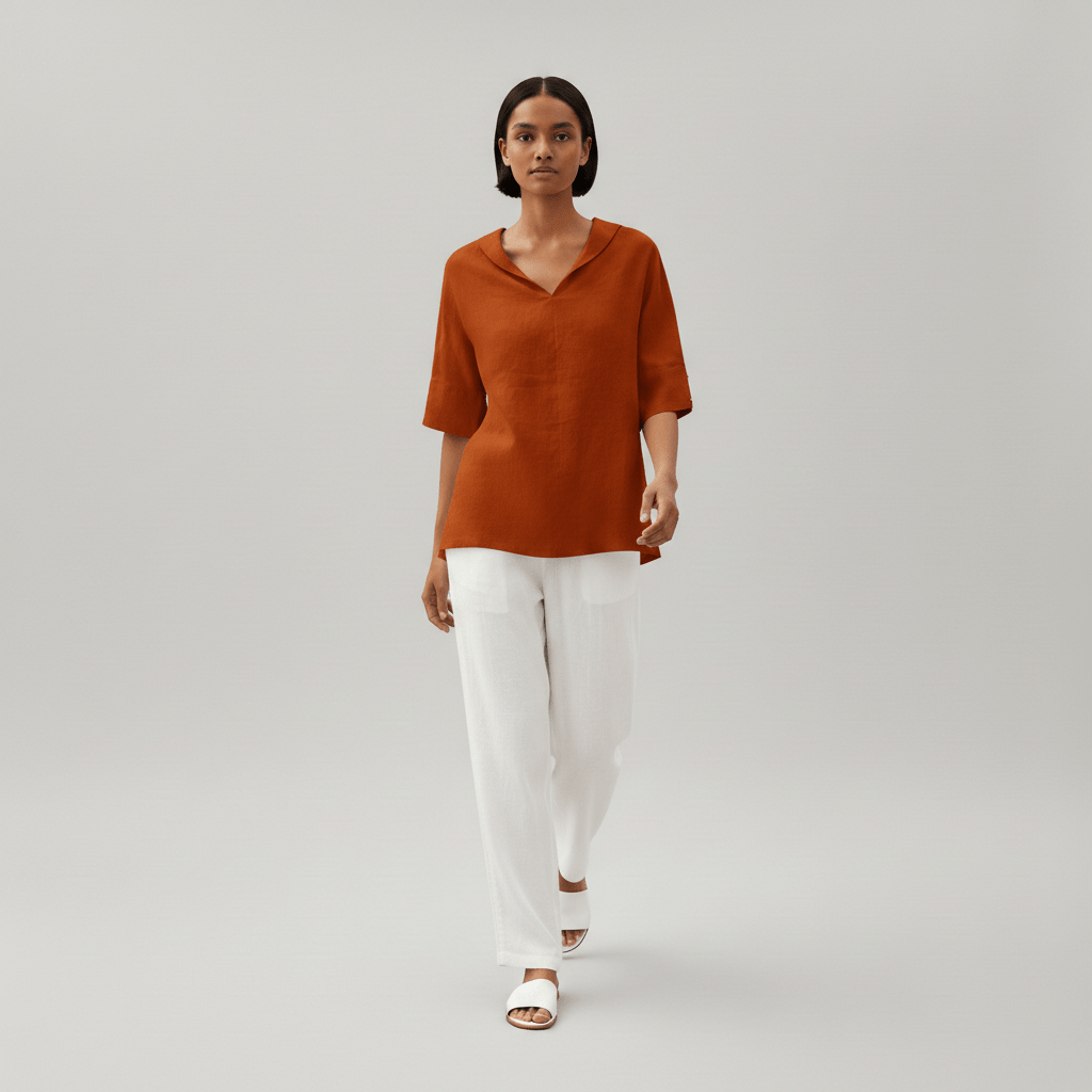 Caroline Casual V-Neck Blouse with Short Sleeves