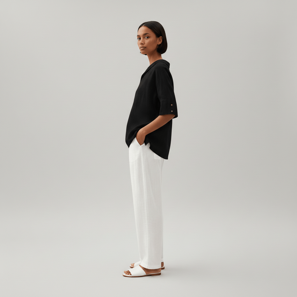 Caroline Casual V-Neck Blouse with Short Sleeves