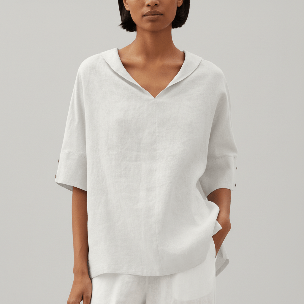 Caroline Casual V-Neck Blouse with Short Sleeves