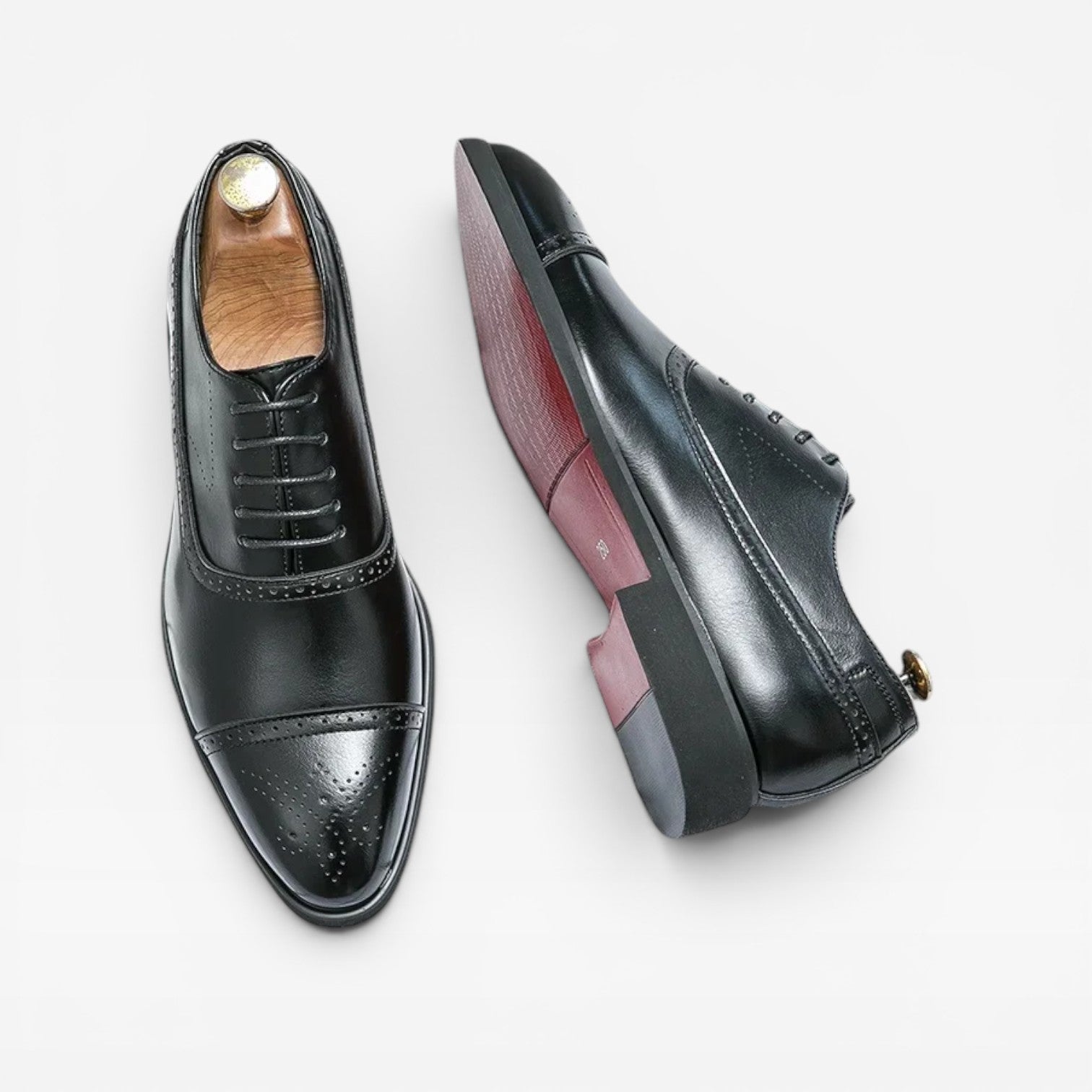 Men's Leather Oxford Brogues - Cap Toe Lace Up Formal Shoes
