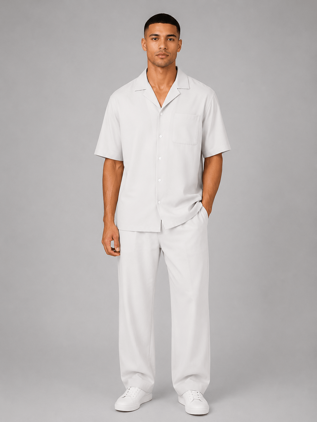 Men's Short Sleeve Shirt And Straight Leg Trousers Co-ord Set