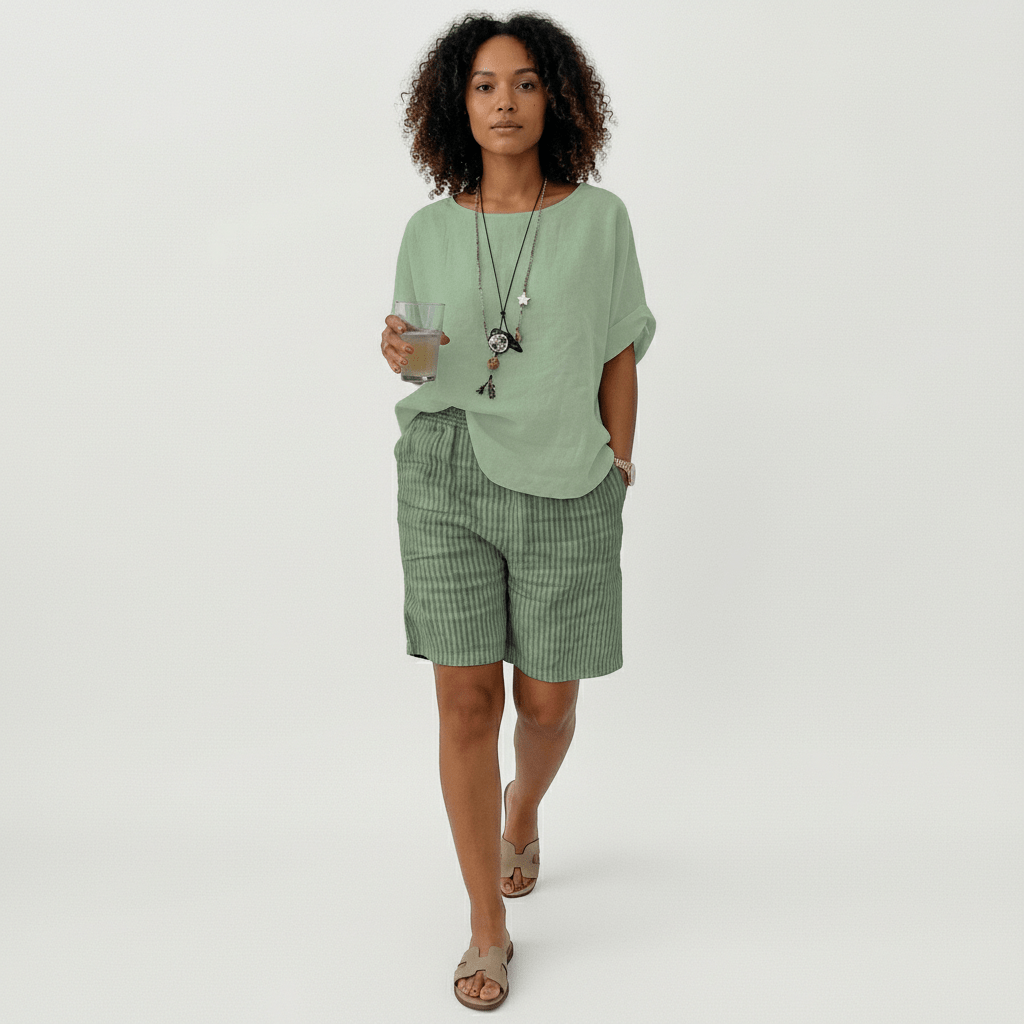 Casey Striped Casual Shorts Elastic Waist Summer Fit