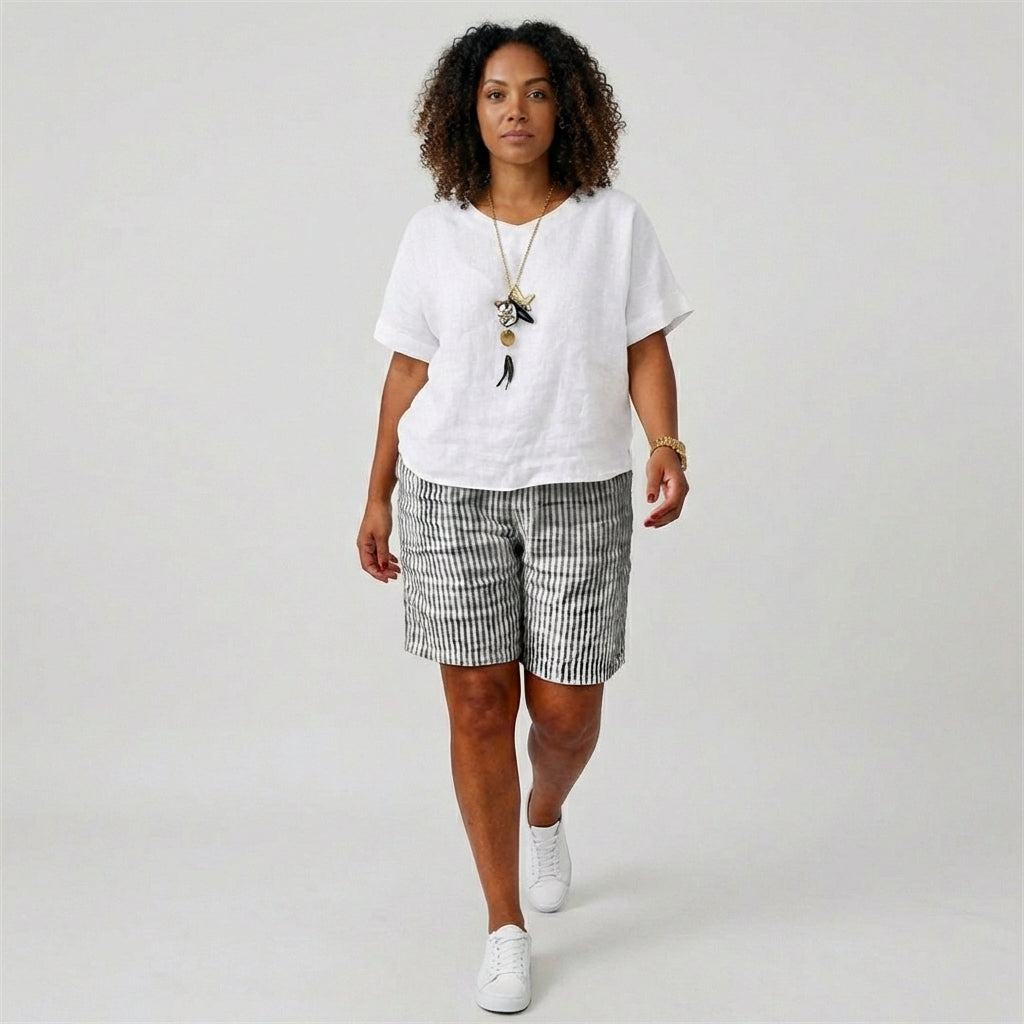 Casey Striped Casual Shorts Elastic Waist Summer Fit